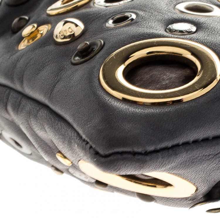 Pre Owned Dolce and Gabbana Ash Blue Leather Eyelet Studded Clutch