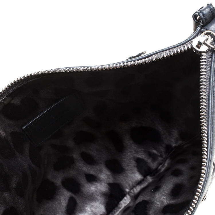 Pre Owned Dolce and Gabbana Ash Blue Leather Eyelet Studded Clutch