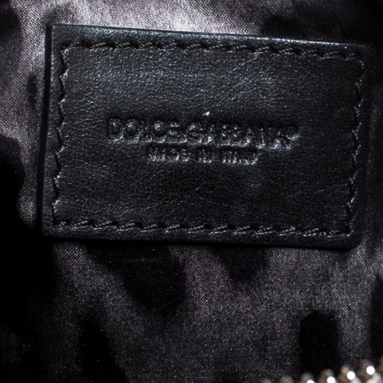Pre Owned Dolce and Gabbana Ash Blue Leather Eyelet Studded Clutch