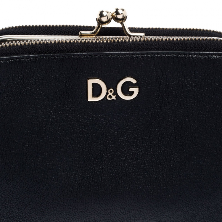 Pre Owned Dolce & Gabbana Black Leather Small Lily Twist Kiss Lock Clutch