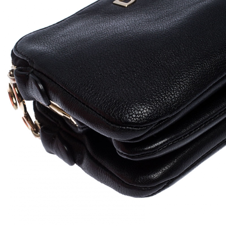 Pre Owned Dolce & Gabbana Black Leather Small Lily Twist Kiss Lock Clutch