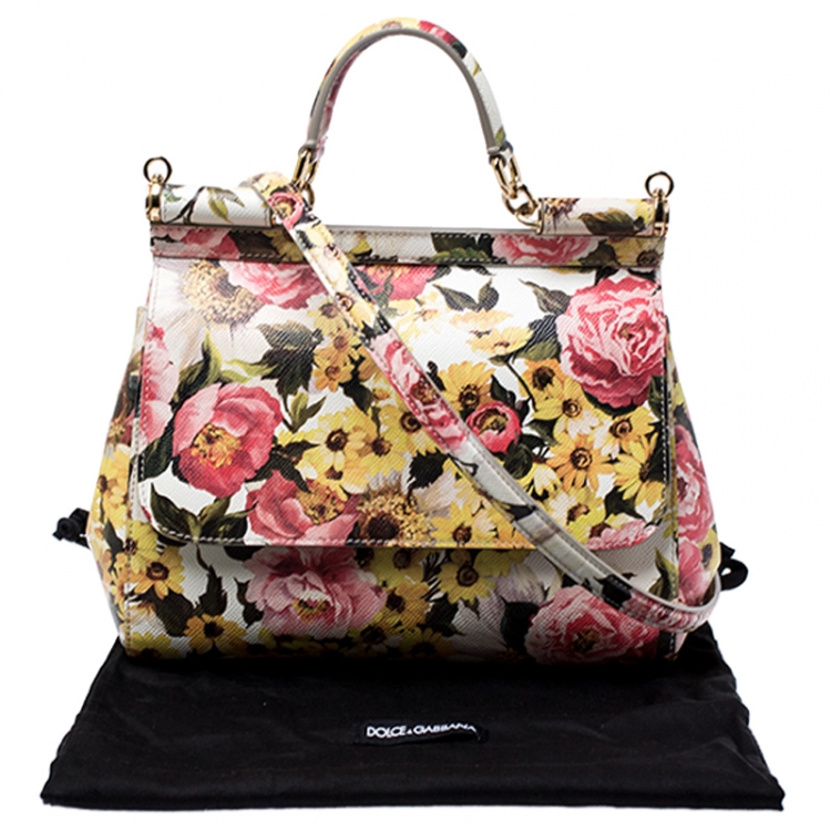 Pre Owned Dolce and Gabbana Multicolor Floral Print Leather Medium Miss Sicily Top Handle Bag