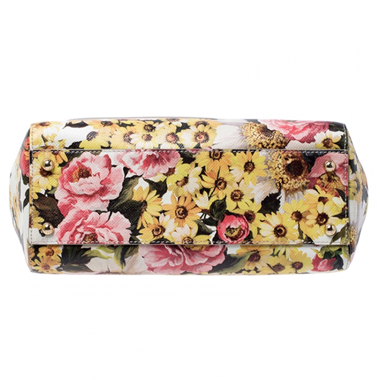 Pre Owned Dolce and Gabbana Multicolor Floral Print Leather Medium Miss Sicily Top Handle Bag