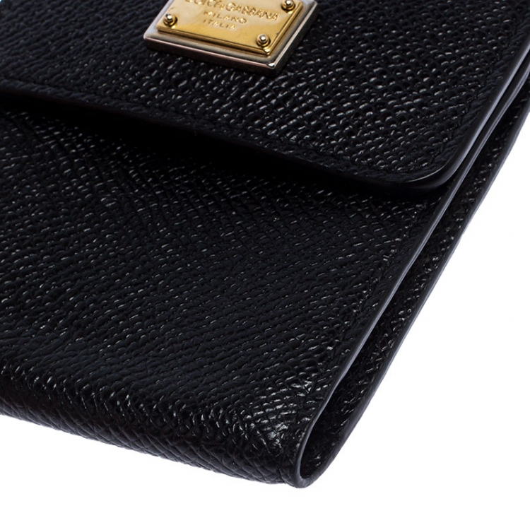 Pre Owned Dolce and Gabbana Black Leather Miss Sicily Phone Holder Crossbody Bag