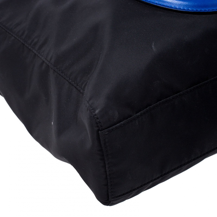 Pre Owned Dolce and Gabbana Black/Blue Nylon and Leather Hashtag Tote