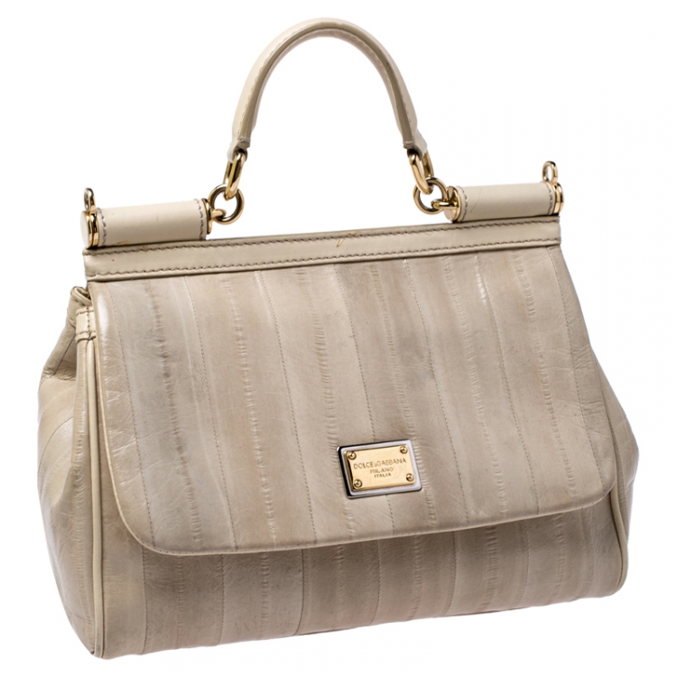 Pre Owned Dolce And Gabbana Beige Eel  Leather Medium Miss Sicily Bag