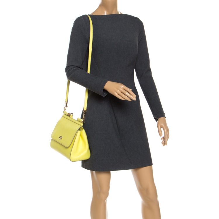 Pre Owned Dolce and Gabbana Yellow Leather Medium Miss Sicily Top Handle Bag