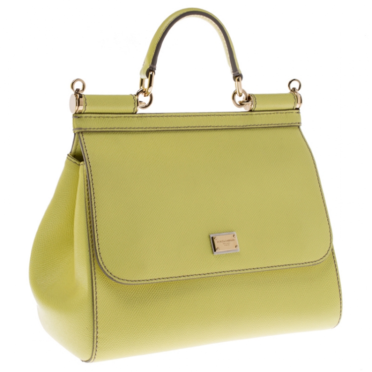 Pre Owned Dolce and Gabbana Yellow Leather Medium Miss Sicily Top Handle Bag