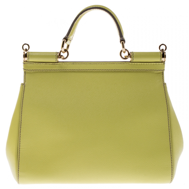 Pre Owned Dolce and Gabbana Yellow Leather Medium Miss Sicily Top Handle Bag