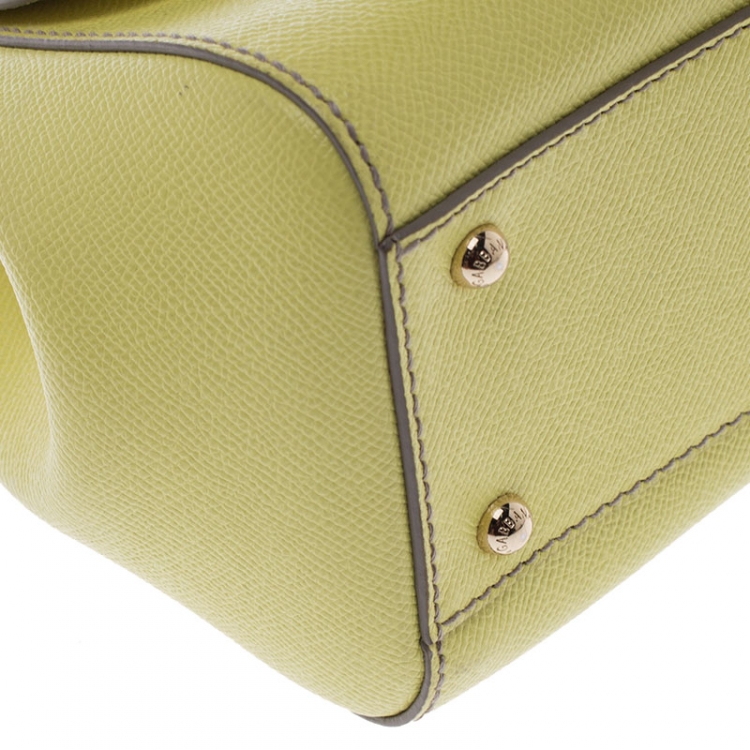 Pre Owned Dolce and Gabbana Yellow Leather Medium Miss Sicily Top Handle Bag