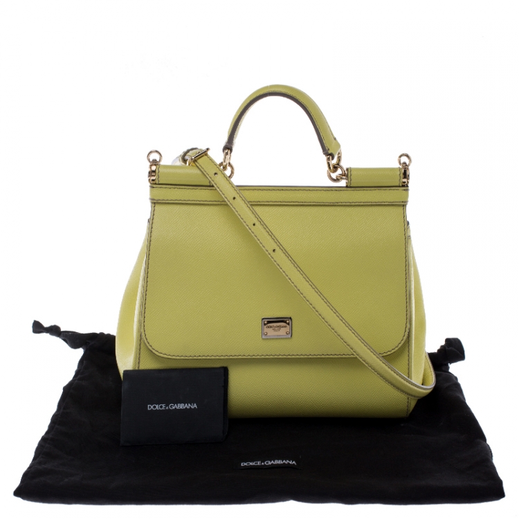 Pre Owned Dolce and Gabbana Yellow Leather Medium Miss Sicily Top Handle Bag