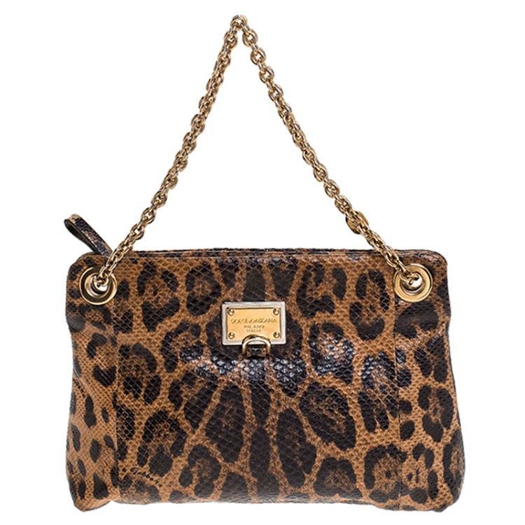 Pre Owned Dolce & Gabbana Leopard Lizard Chain Pouch