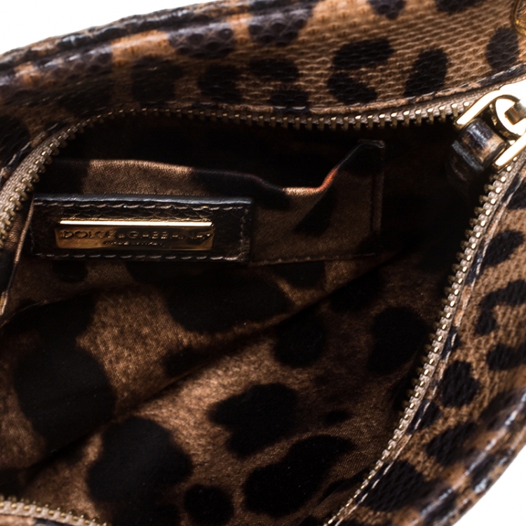 Pre Owned Dolce & Gabbana Leopard Lizard Chain Pouch