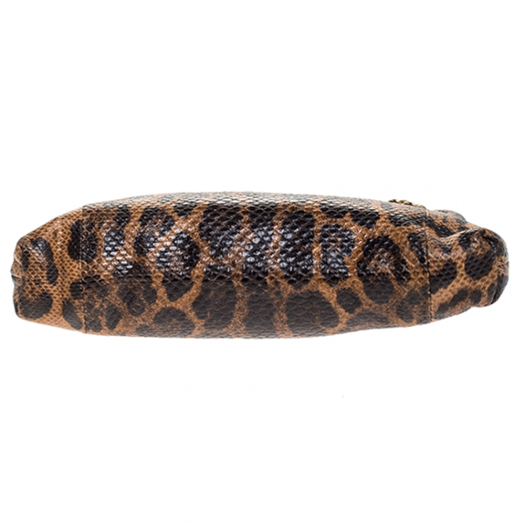Pre Owned Dolce & Gabbana Leopard Lizard Chain Pouch