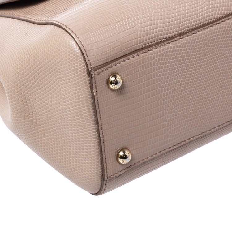 Pre Owned Dolce and Gabbana Beige Lizard Embossed Leather Medium Miss Sicily Top Handle Bag