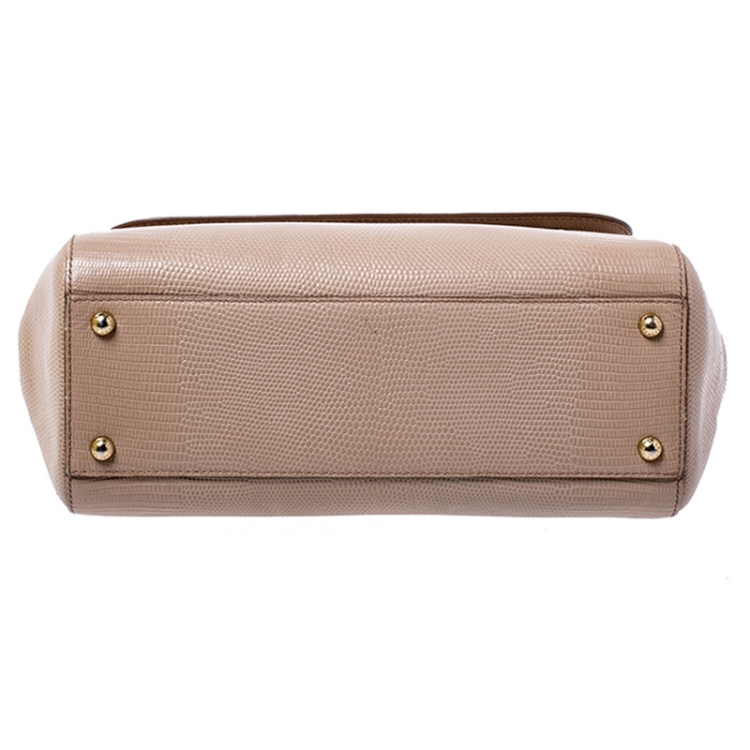 Pre Owned Dolce and Gabbana Beige Lizard Embossed Leather Medium Miss Sicily Top Handle Bag
