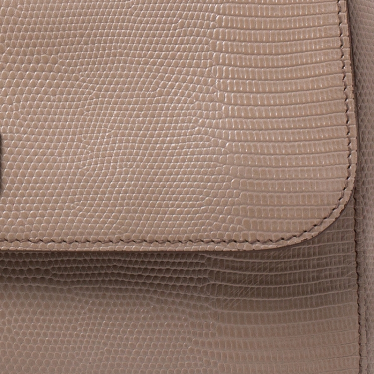 Pre Owned Dolce and Gabbana Beige Lizard Embossed Leather Medium Miss Sicily Top Handle Bag
