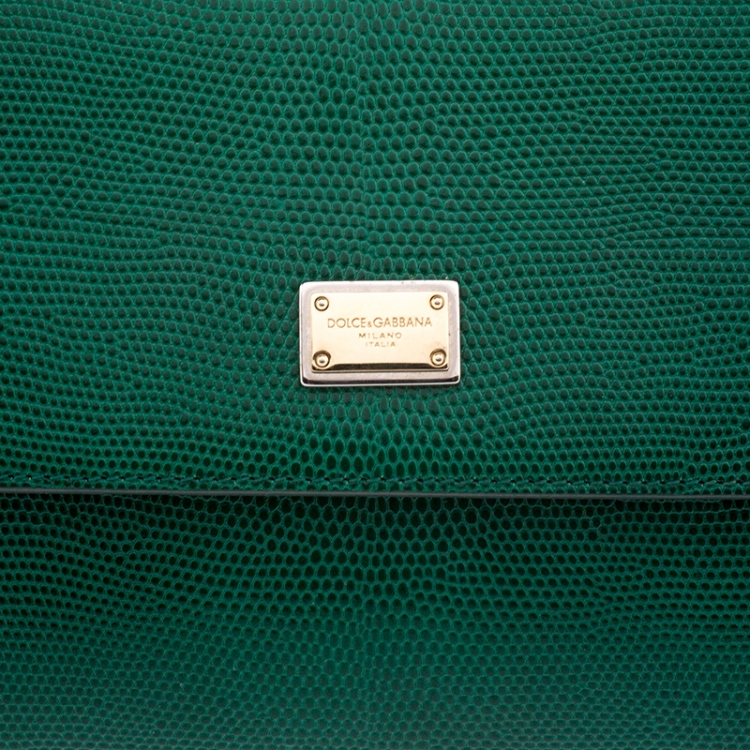 Pre Owned Dolce and Gabbana Green Lizard Embossed Leather Medium Miss Sicily Top Handle Bag
