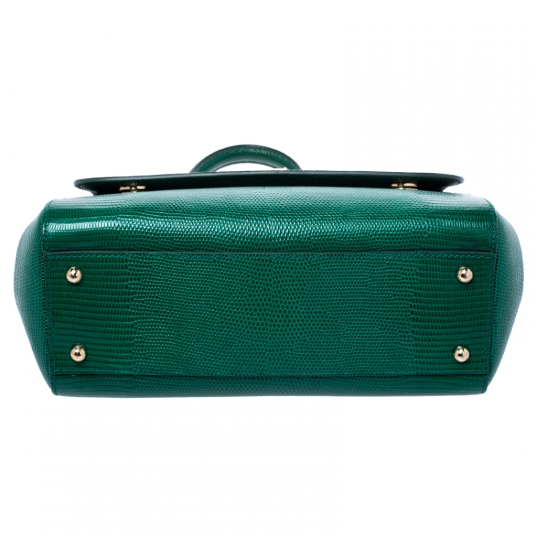 Pre Owned Dolce and Gabbana Green Lizard Embossed Leather Medium Miss Sicily Top Handle Bag