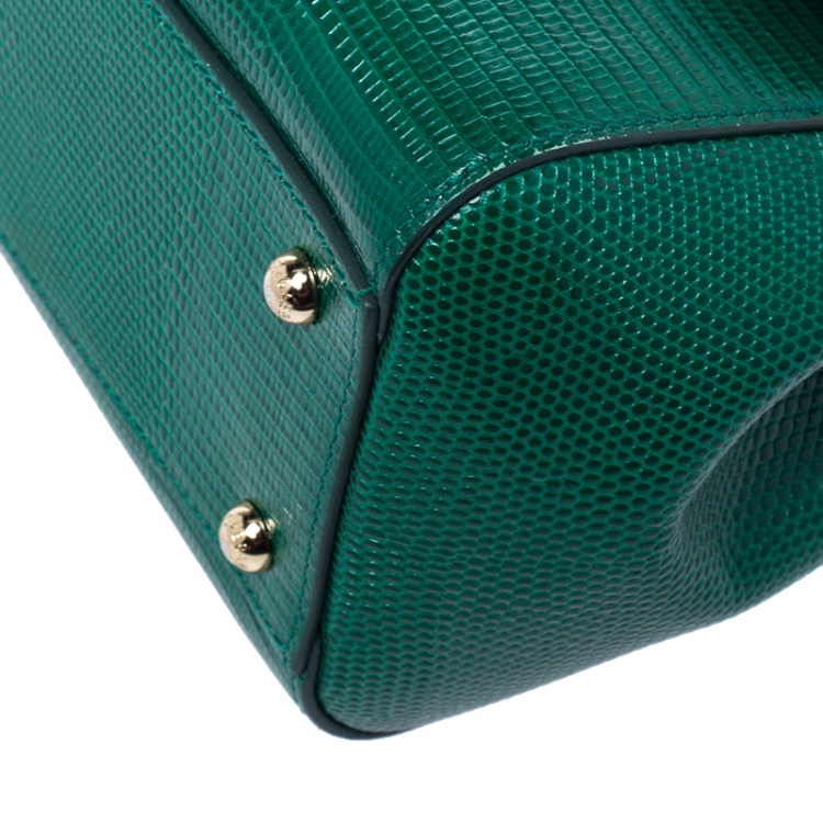 Pre Owned Dolce and Gabbana Green Lizard Embossed Leather Medium Miss Sicily Top Handle Bag