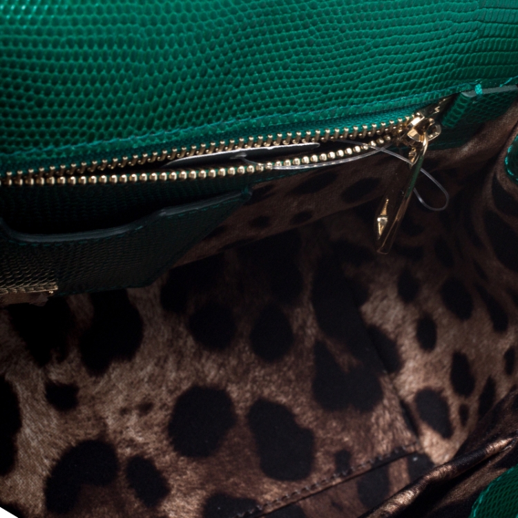 Pre Owned Dolce and Gabbana Green Lizard Embossed Leather Medium Miss Sicily Top Handle Bag
