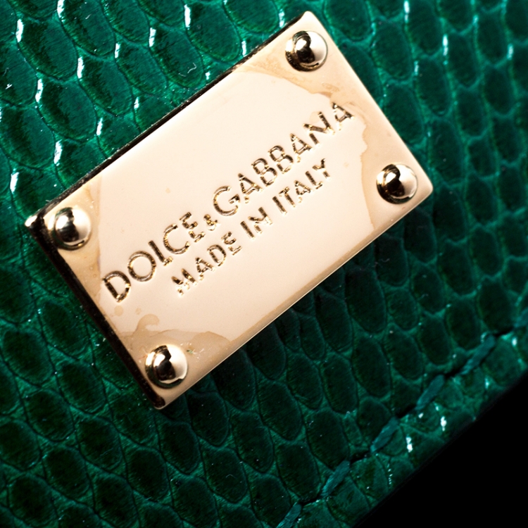Pre Owned Dolce and Gabbana Green Lizard Embossed Leather Medium Miss Sicily Top Handle Bag