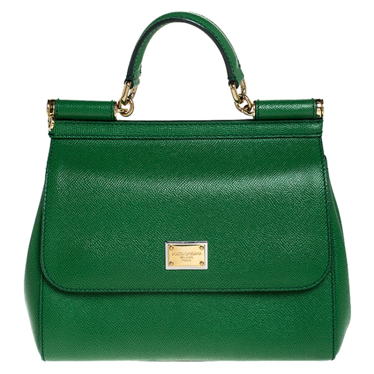 Dolce and Gabana Green Leather Medium Miss Sicily Top Handle Bag Dolce ...