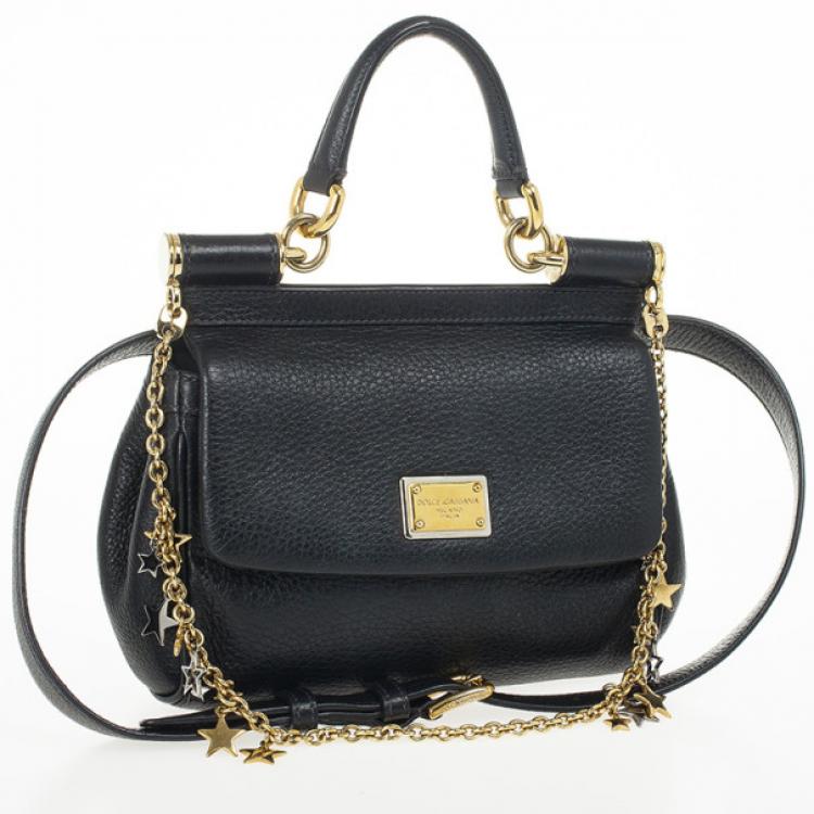 Pre Owned Dolce and Gabbana Black Leather Mini Miss Sicily Belt Bag