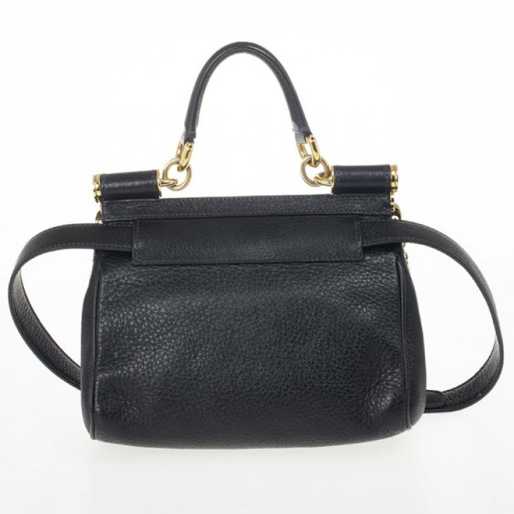 Pre Owned Dolce and Gabbana Black Leather Mini Miss Sicily Belt Bag