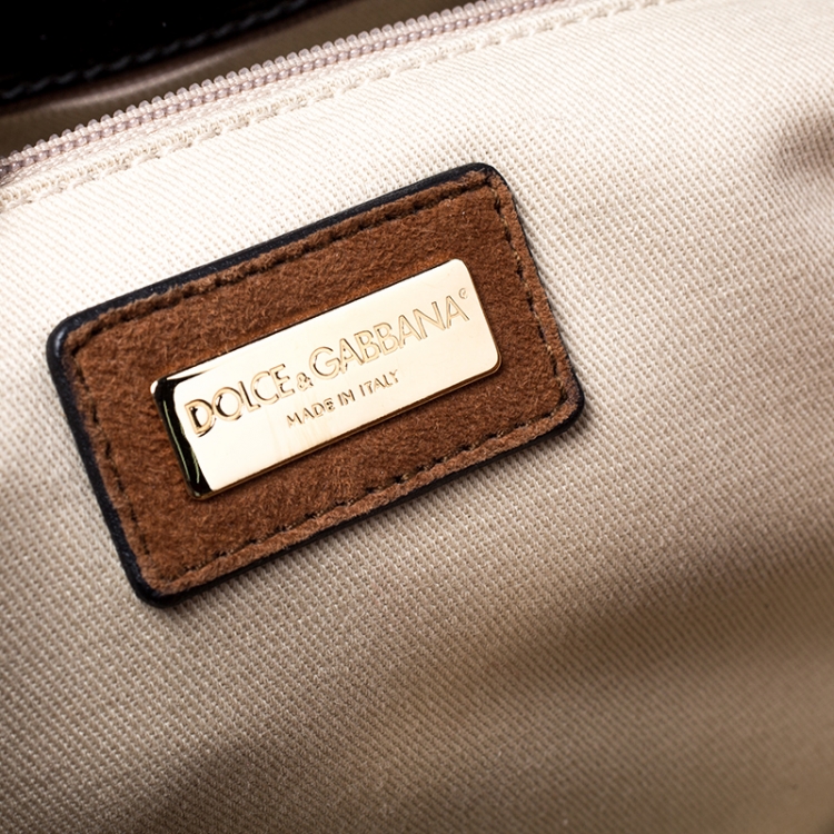 Pre Owned Dolce and Gabbana Brown/Black Leopard Print Calfhair and Patent Leather Miss Sicily Top Handle Bag