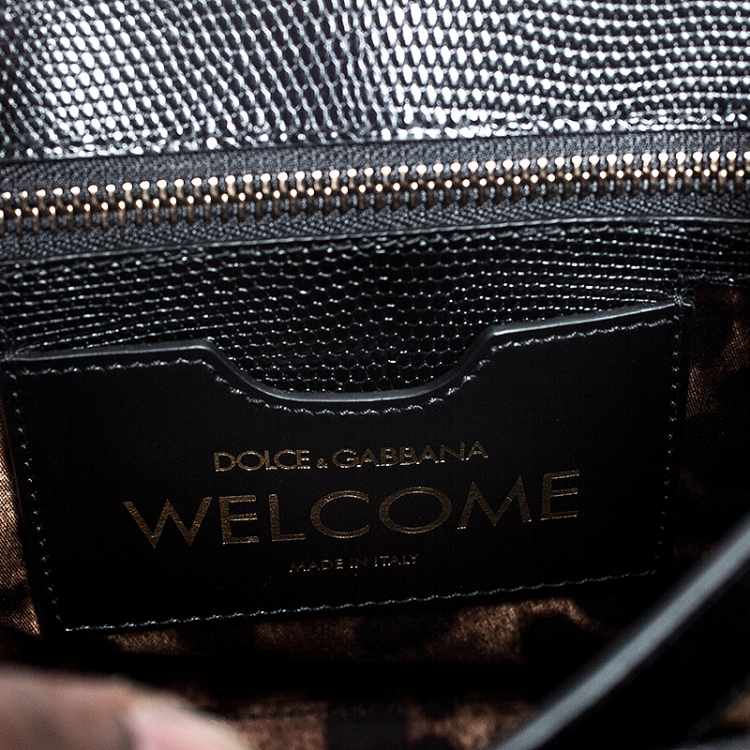Pre Owned Dolce and Gabbana Black Lizard Embossed Leather Welcome Top Handle Bag