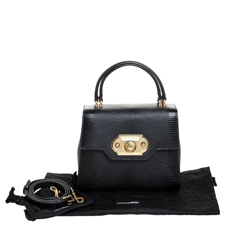 Pre Owned Dolce and Gabbana Black Lizard Embossed Leather Welcome Top Handle Bag
