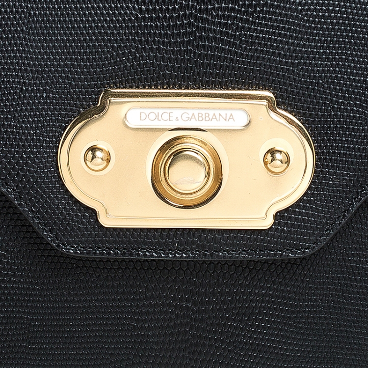 Pre Owned Dolce and Gabbana Black Lizard Embossed Leather Welcome Top Handle Bag