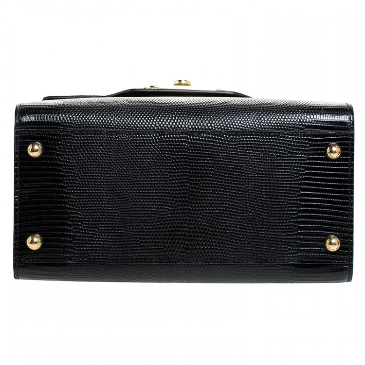 Pre Owned Dolce and Gabbana Black Lizard Embossed Leather Welcome Top Handle Bag