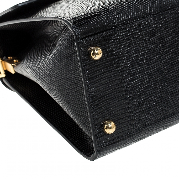 Pre Owned Dolce and Gabbana Black Lizard Embossed Leather Welcome Top Handle Bag
