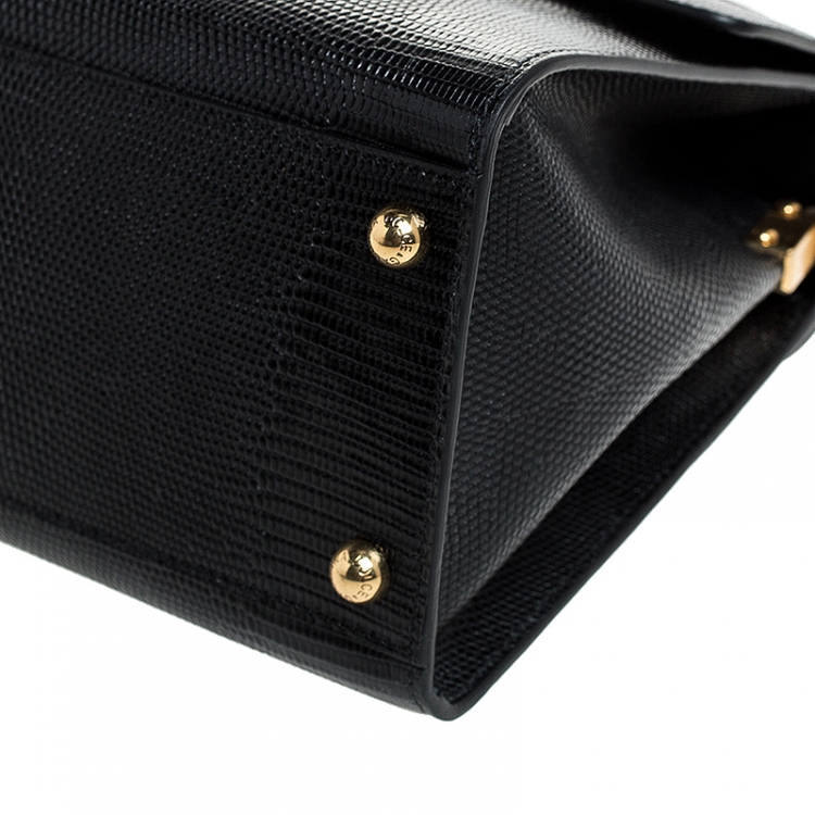 Pre Owned Dolce and Gabbana Black Lizard Embossed Leather Welcome Top Handle Bag