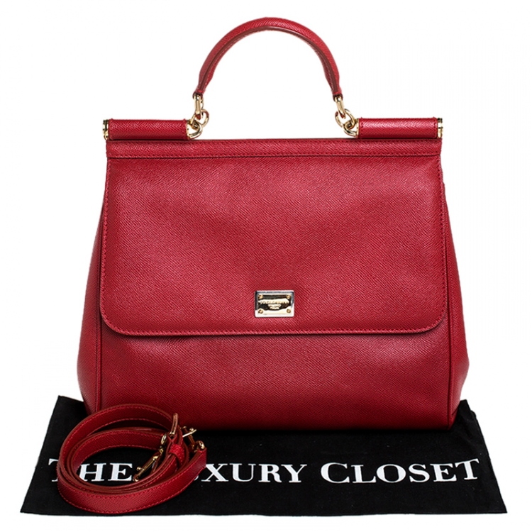 Pre Owned Dolce & Gabbana Red Dauphine Leather Medium Miss Sicily Bag