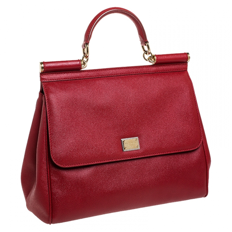 Pre Owned Dolce & Gabbana Red Dauphine Leather Medium Miss Sicily Bag