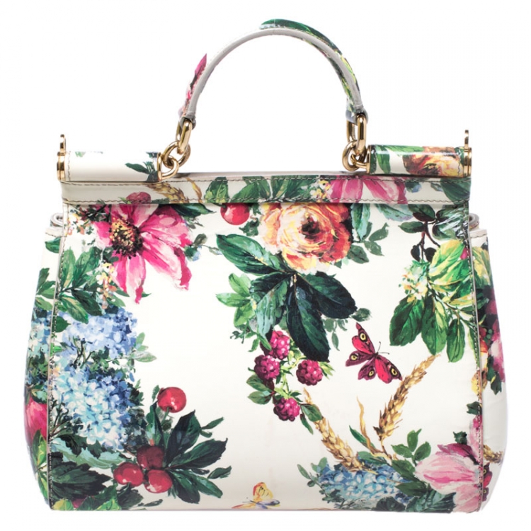 Pre Owned Dolce and Gabbana Multicolor Floral Print Patent Leather Medium Miss Sicily Top Handle Bag