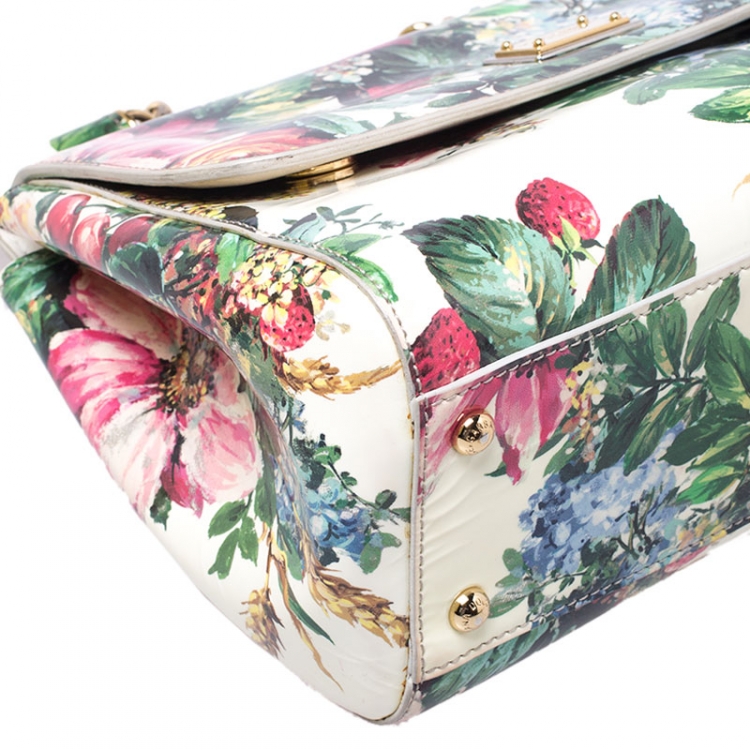 Pre Owned Dolce and Gabbana Multicolor Floral Print Patent Leather Medium Miss Sicily Top Handle Bag