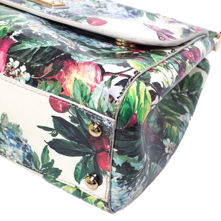 Pre Owned Dolce and Gabbana Multicolor Floral Print Patent Leather Medium Miss Sicily Top Handle Bag