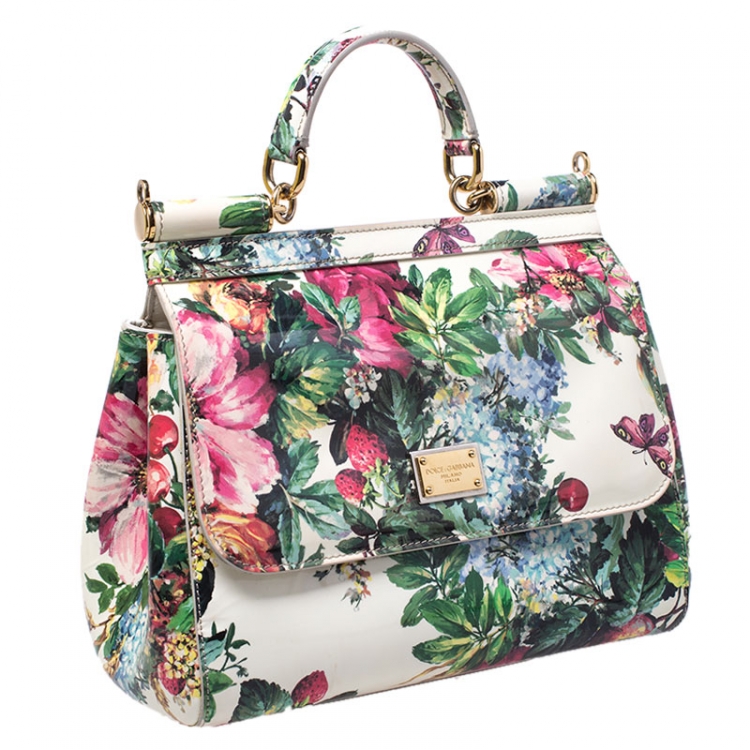 Pre Owned Dolce and Gabbana Multicolor Floral Print Patent Leather Medium Miss Sicily Top Handle Bag