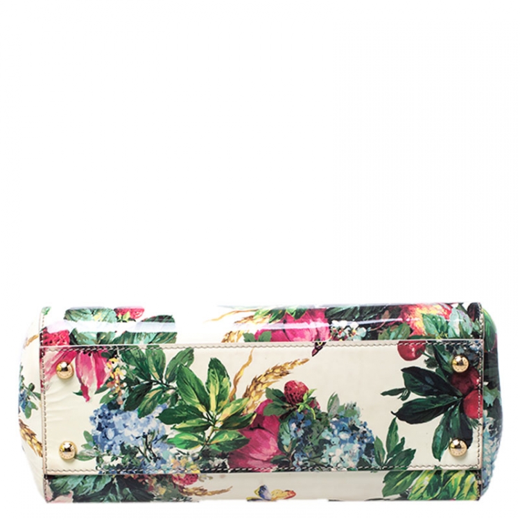 Pre Owned Dolce and Gabbana Multicolor Floral Print Patent Leather Medium Miss Sicily Top Handle Bag