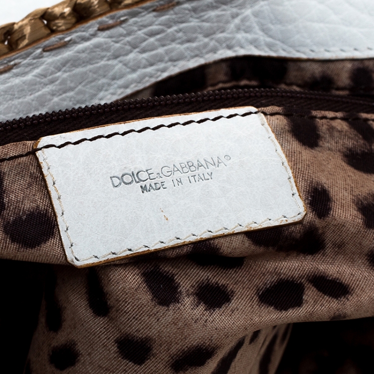 Pre Owned Dolce & Gabbana Brown/White Raffia and Leather Baguette Bag