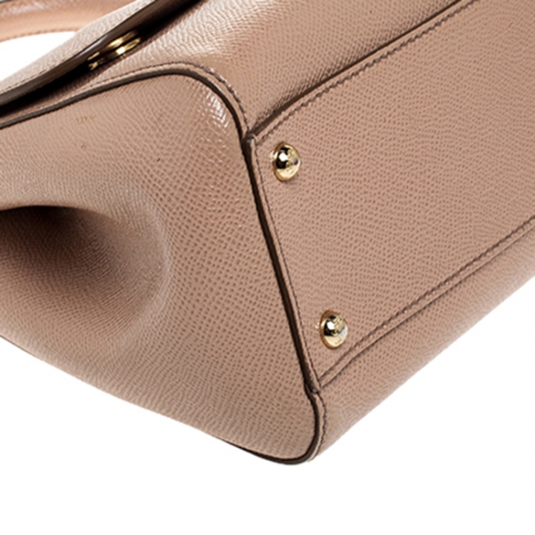 Pre Owned Dolce and Gabbana Beige Dauphine Leather Medium Miss Sicily Top Handle Bag