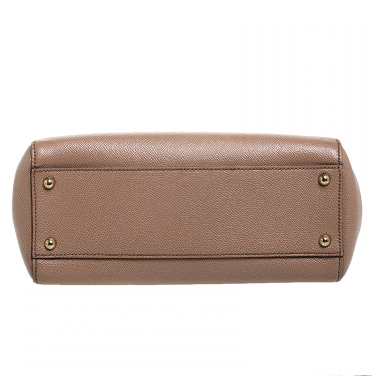 Pre Owned Dolce and Gabbana Beige Dauphine Leather Medium Miss Sicily Top Handle Bag