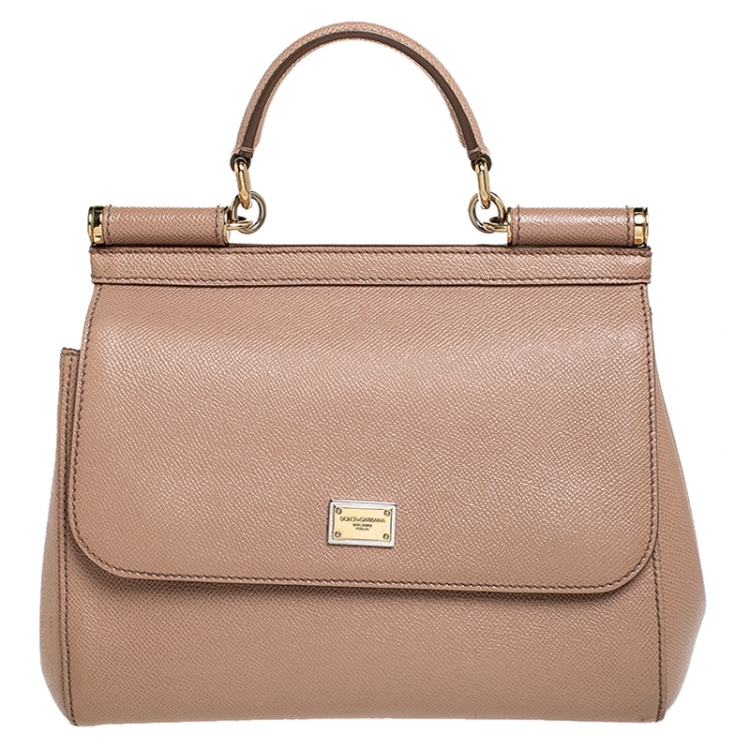 Pre Owned Dolce and Gabbana Beige Dauphine Leather Medium Miss Sicily Top Handle Bag