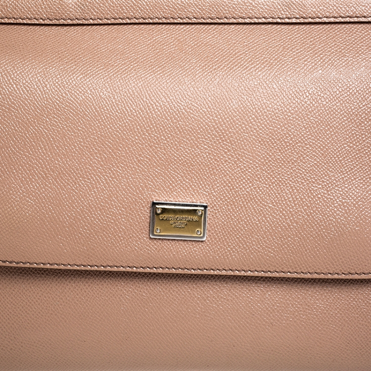 Pre Owned Dolce and Gabbana Beige Dauphine Leather Medium Miss Sicily Top Handle Bag