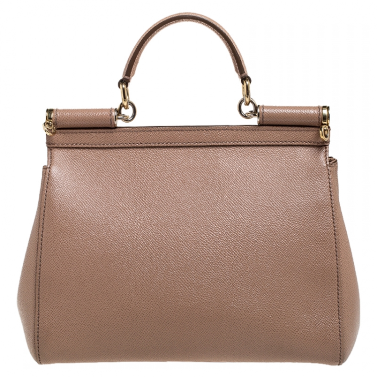 Pre Owned Dolce and Gabbana Beige Dauphine Leather Medium Miss Sicily Top Handle Bag