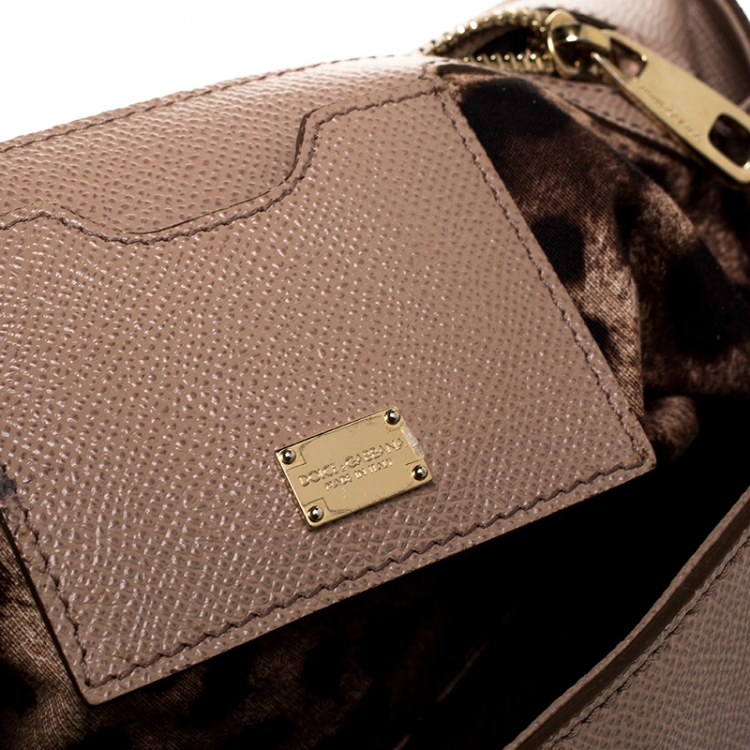 Pre Owned Dolce and Gabbana Beige Dauphine Leather Medium Miss Sicily Top Handle Bag